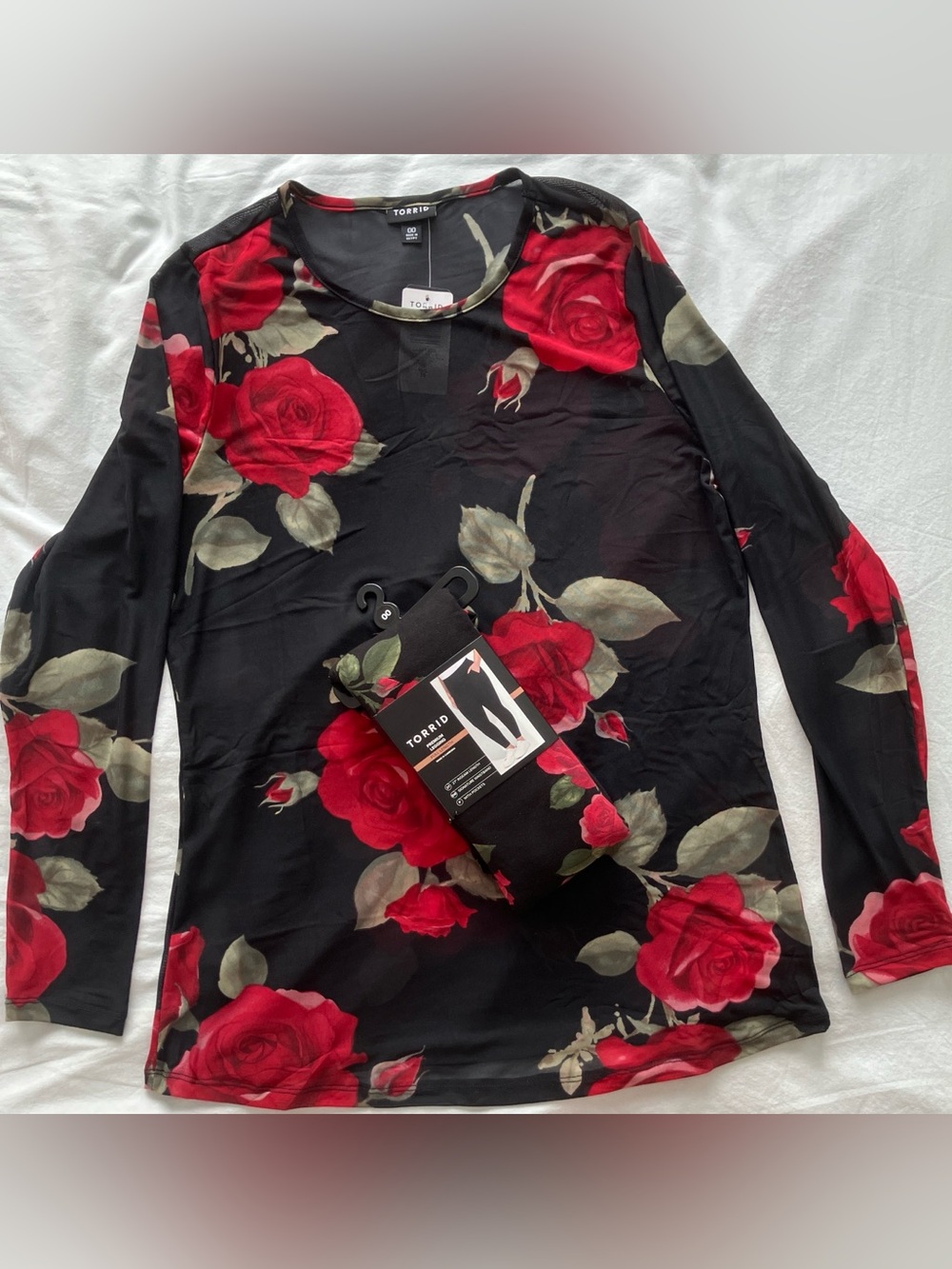 Torrid Encore Roses Floral Mesh Top & Pocket Cotton Leggings Set Size 00/10 NWT